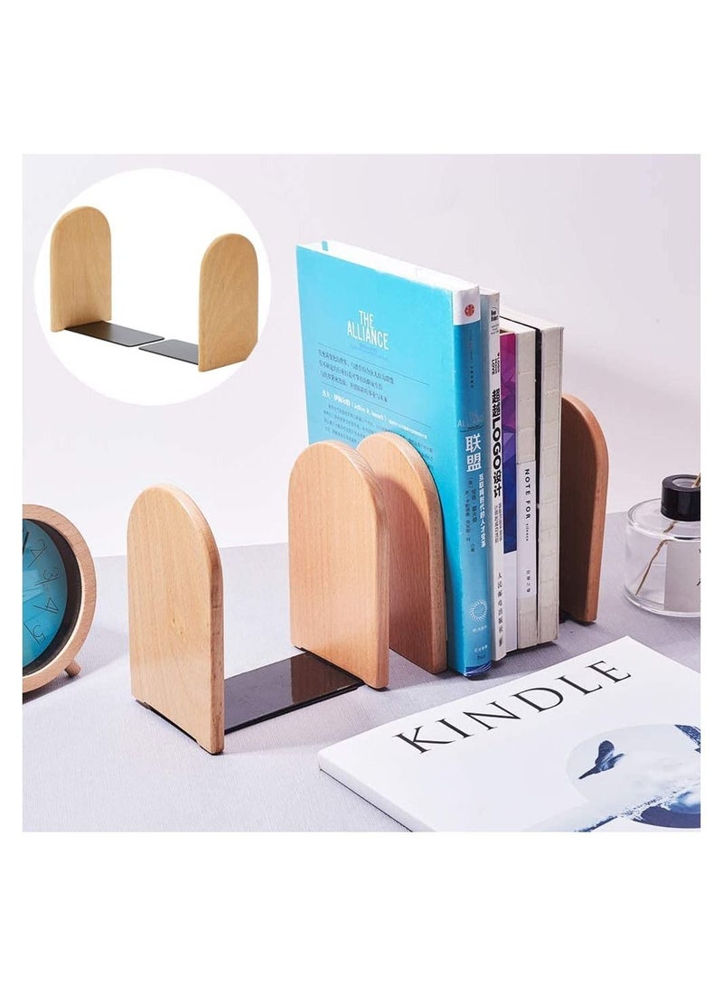 Arabest Wood Bookends, Heavy Duty Book Holders, Wooden Book Stopper, Anti Slip Book Stand Holder for Home, Office, School, Library (Round Head) - Image 3