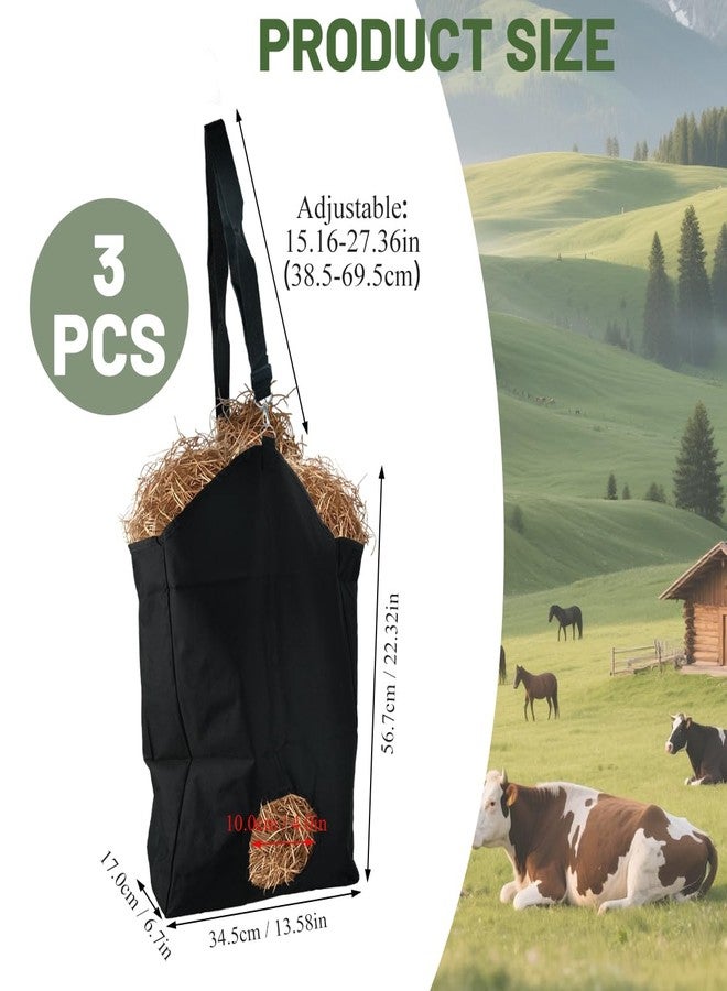 Qicfrk 3 Pcs Hay Feeder for Goat, Slow Feed Hay Bags for Goats, Horses, Sheep, Donkey, Premium Nylon Goat Feeder Less Hay Waste Tote Bag with Large Opening for Easy Filling - Image 2