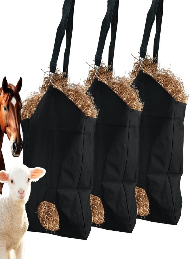 Qicfrk 3 Pcs Hay Feeder for Goat, Slow Feed Hay Bags for Goats, Horses, Sheep, Donkey, Premium Nylon Goat Feeder Less Hay Waste Tote Bag with Large Opening for Easy Filling - Image 1