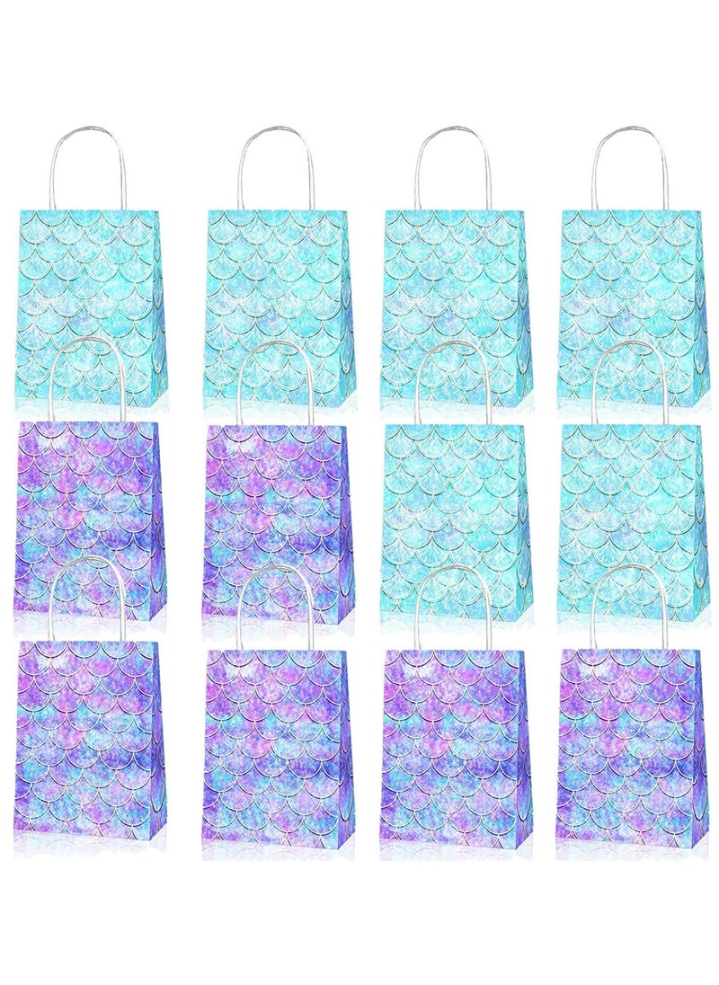 Soofam 12 Pack Mermaid Party Favor Bags With Colorful Party Paper Gift Bags for Mermaid Under the Sea Theme Baby Shower Paper Gift Bags Kraft Paper Bags Party Favor Bags with Handles for Kids Birthday Baby Shower Crafts Wedding Party Supplies (12 Pcs Mermaid Party Favor Bags)  - Image 1
