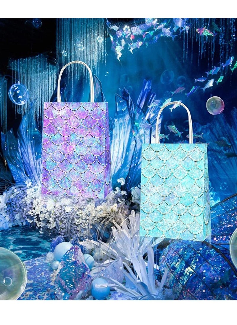 Soofam 12 Pack Mermaid Party Favor Bags With Colorful Party Paper Gift Bags for Mermaid Under the Sea Theme Baby Shower Paper Gift Bags Kraft Paper Bags Party Favor Bags with Handles for Kids Birthday Baby Shower Crafts Wedding Party Supplies (12 Pcs Mermaid Party Favor Bags)  - Image 5