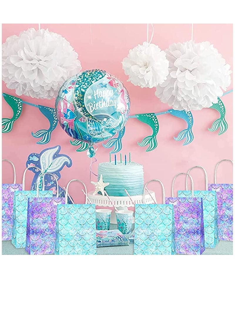 Soofam 12 Pack Mermaid Party Favor Bags With Colorful Party Paper Gift Bags for Mermaid Under the Sea Theme Baby Shower Paper Gift Bags Kraft Paper Bags Party Favor Bags with Handles for Kids Birthday Baby Shower Crafts Wedding Party Supplies (12 Pcs Mermaid Party Favor Bags)  - Image 3