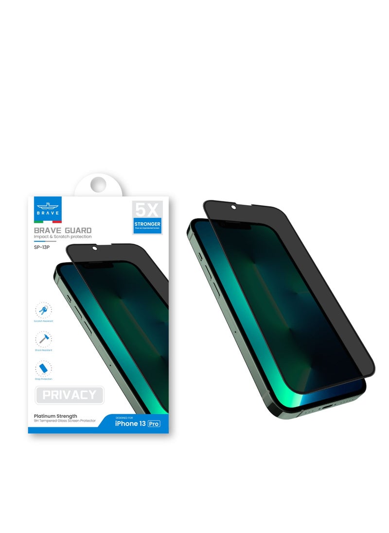 Brave - Privacy Screen Protector for iPhone 13 Pro 6.1inch 9H Anti-Spy Tempered Glass Edge to Edge Coverage Bubble Free, HD Clear, Anti-Scratch, Anti Crack, Easy Installation Including Easy Align Tray - Image 1