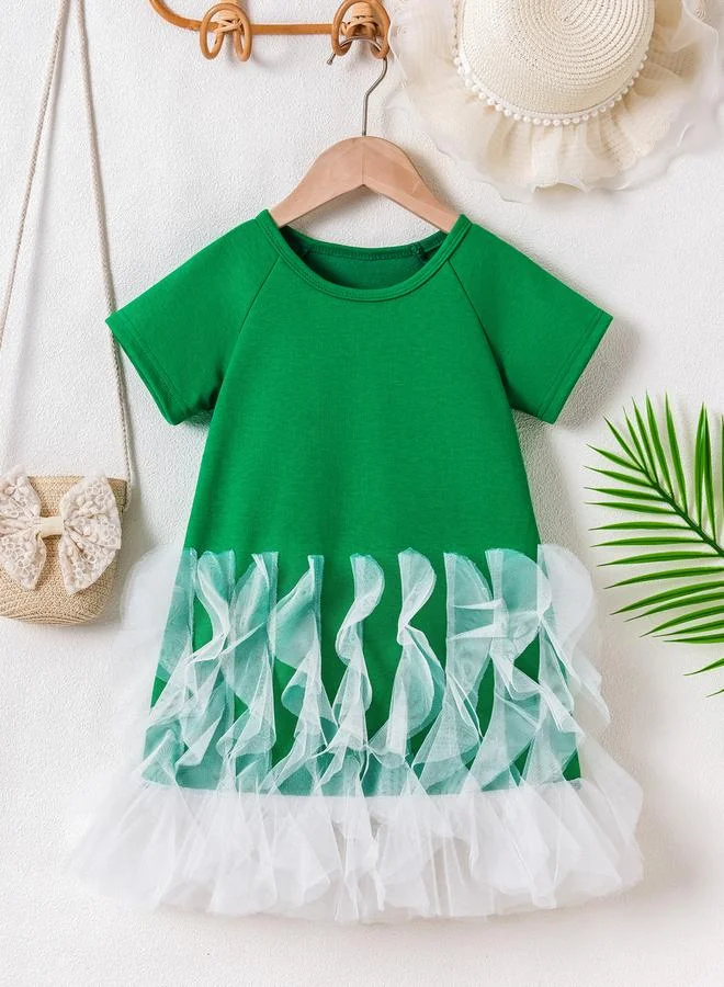 Take Two Girls Mesh Detail Hem Raglan Sleeve Dress