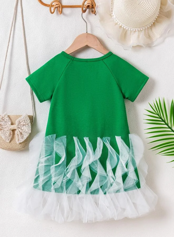 Take Two Girls Mesh Detail Hem Raglan Sleeve Dress