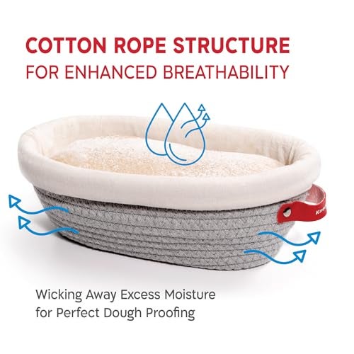 KneadAce Cotton Rope Banneton Bread Proofing Basket Set, 2 x Oval Bread Basket with Liners & Covers for Artisan Bread Baking, Sourdough Bread Baking Supplies - Image 2
