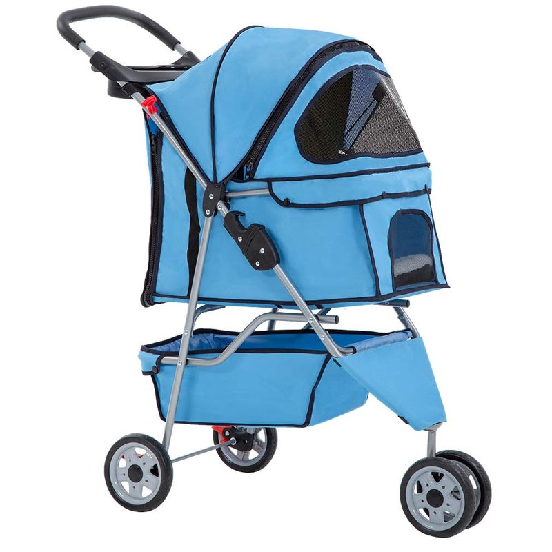 BestPet | 3-Wheel Pet Stroller | Dog and Cat Stroller | Breathable Mesh | Lightweight Travel Carrier | Waterproof & Foldable Design | Storage Basket | Black | for Daily Walks & Outdoor Use - Image 1