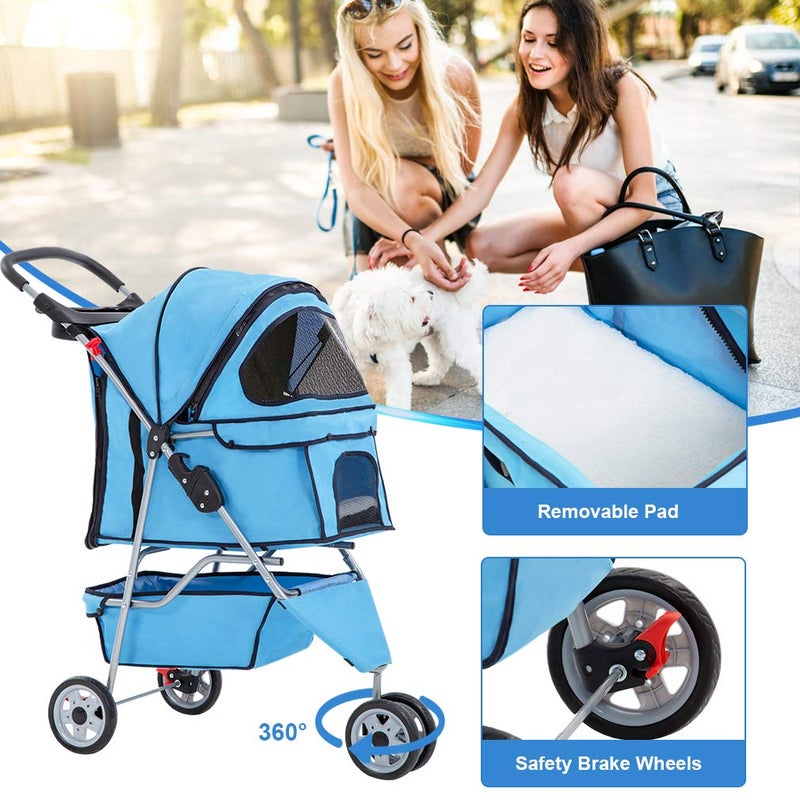 BestPet | 3-Wheel Pet Stroller | Dog and Cat Stroller | Breathable Mesh | Lightweight Travel Carrier | Waterproof & Foldable Design | Storage Basket | Black | for Daily Walks & Outdoor Use - Image 5