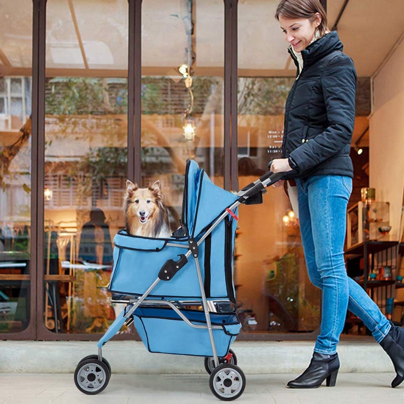BestPet | 3-Wheel Pet Stroller | Dog and Cat Stroller | Breathable Mesh | Lightweight Travel Carrier | Waterproof & Foldable Design | Storage Basket | Black | for Daily Walks & Outdoor Use - Image 2