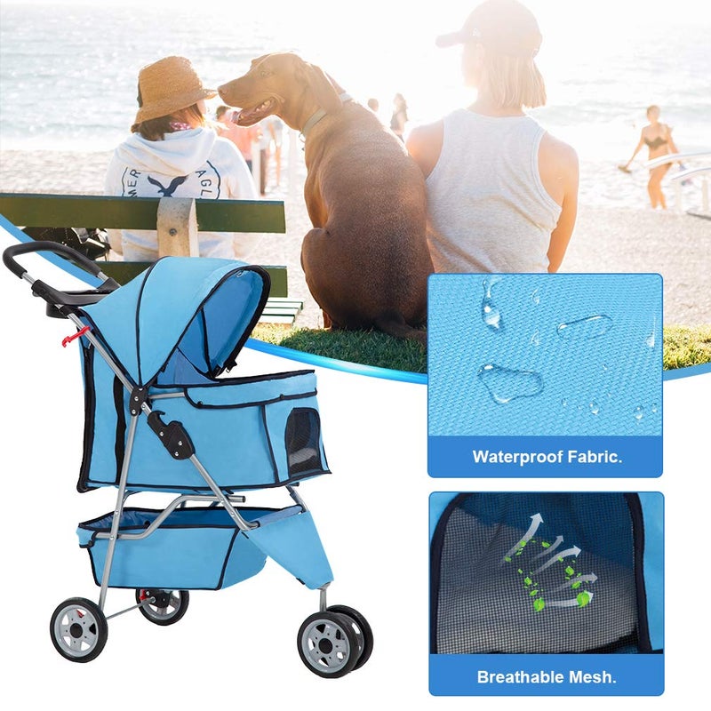 BestPet | 3-Wheel Pet Stroller | Dog and Cat Stroller | Breathable Mesh | Lightweight Travel Carrier | Waterproof & Foldable Design | Storage Basket | Black | for Daily Walks & Outdoor Use - Image 3