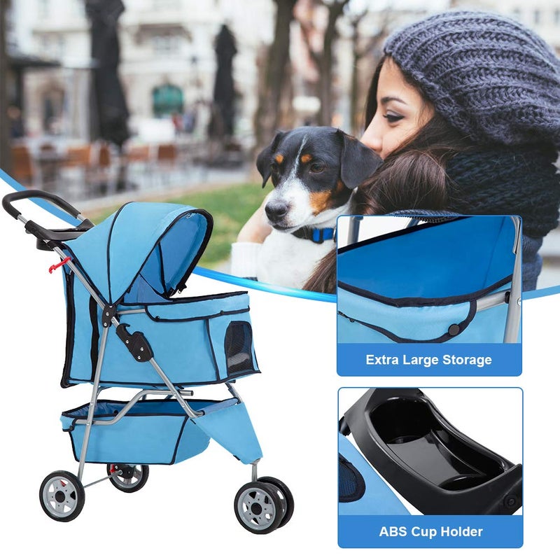 BestPet | 3-Wheel Pet Stroller | Dog and Cat Stroller | Breathable Mesh | Lightweight Travel Carrier | Waterproof & Foldable Design | Storage Basket | Black | for Daily Walks & Outdoor Use - Image 4