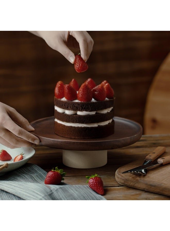 Acacia Wood Tray with Ceramic Base – Handcrafted Fruit Bowl, Cake Stand & Snack Plate – Food-Safe, Durable Wooden Serving Platter for Parties, Kitchen, Dining Table & Home Décor - Image 3