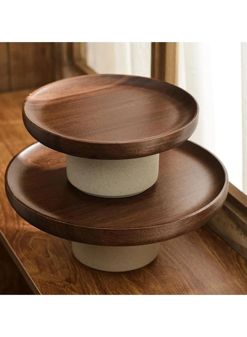 Acacia Wood Tray with Ceramic Base – Handcrafted Fruit Bowl, Cake Stand & Snack Plate – Food-Safe, Durable Wooden Serving Platter for Parties, Kitchen, Dining Table & Home Décor - Image 4