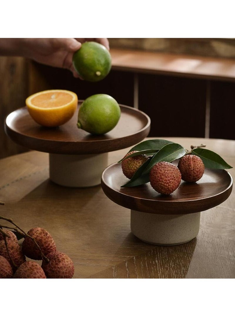 Acacia Wood Tray with Ceramic Base – Handcrafted Fruit Bowl, Cake Stand & Snack Plate – Food-Safe, Durable Wooden Serving Platter for Parties, Kitchen, Dining Table & Home Décor - Image 2