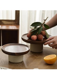 Generic Acacia Wood Tray with Ceramic Base - Dual Layer Snack Plate, Cake Stand, Fruit Bowl - Food-Safe, Durable Serving Platter  - Image 1