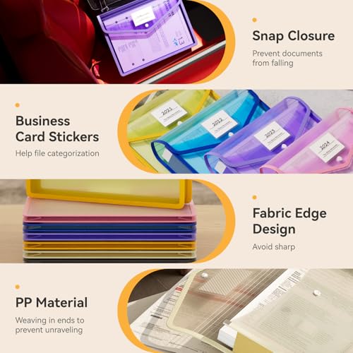 ABC life 6 Pack Plastic Expanding File Folder, Transparent Envelopes with Snap Closure, No Dividers, Large Capacity, Assorted Colors, Large Capacity, Fit Letter/A4 Size - Mutilcolor 03 - Image 4