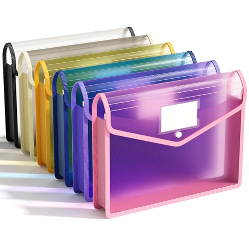 ABC life 6 Pack Plastic Expanding File Folder, Transparent Envelopes with Snap Closure, No Dividers, Large Capacity, Assorted Colors, Large Capacity, Fit Letter/A4 Size - Mutilcolor 03 - Image 1