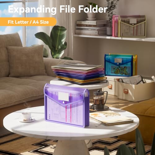 ABC life 6 Pack Plastic Expanding File Folder, Transparent Envelopes with Snap Closure, No Dividers, Large Capacity, Assorted Colors, Large Capacity, Fit Letter/A4 Size - Mutilcolor 03 - Image 2