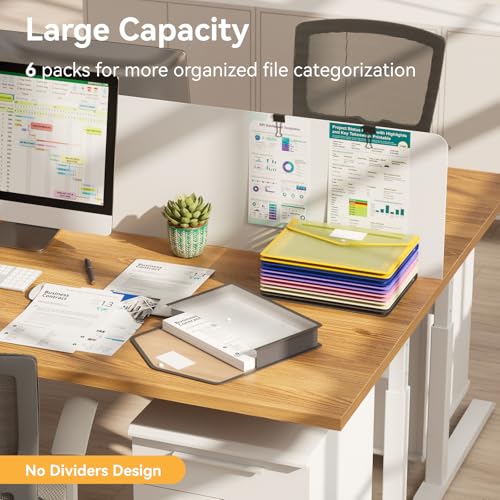 ABC life 6 Pack Plastic Expanding File Folder, Transparent Envelopes with Snap Closure, No Dividers, Large Capacity, Assorted Colors, Large Capacity, Fit Letter/A4 Size - Mutilcolor 03 - Image 3