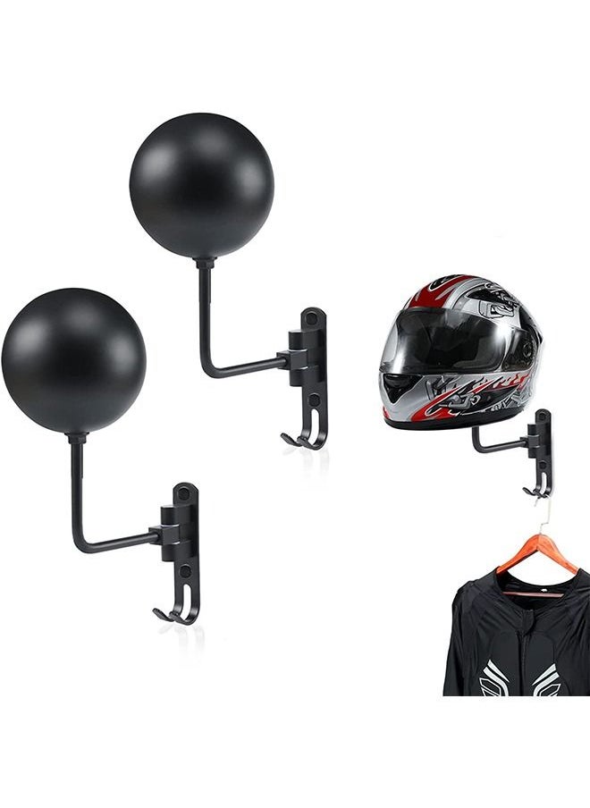 Sharpdo 2-pcs Set Motorcycle Helmet Rack, Helmet Wall Mount Holder, 180° Rotation with 2 Hooks for Motorcycle Bike Racing Coats Suit Caps Baseballs Rugby Helmets  - Image 1