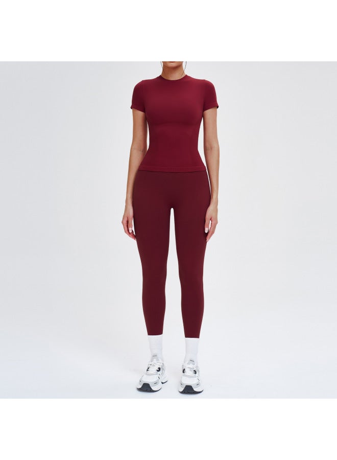 Seamless Sports Suit Round Neck Comfortable Fitness Yoga Set Outdoor Running Sports Fitness Clothing For Women 5081