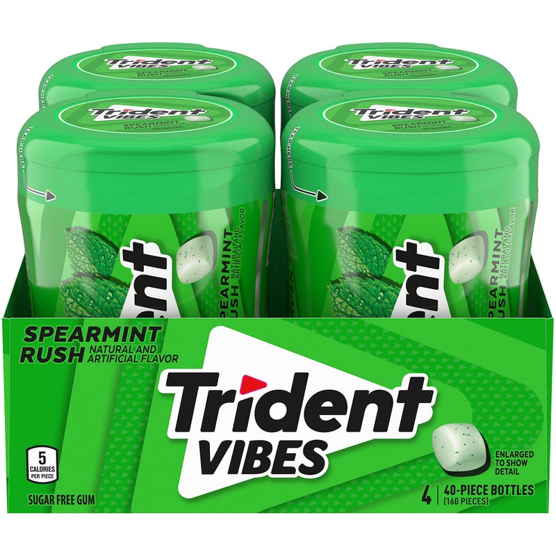 Trident ترايدنت فيبس سبيرمينت راش علكة خالية من السكر 4 زجاجات من 40 قطعة 160 قطعة إجمالية - Image 3