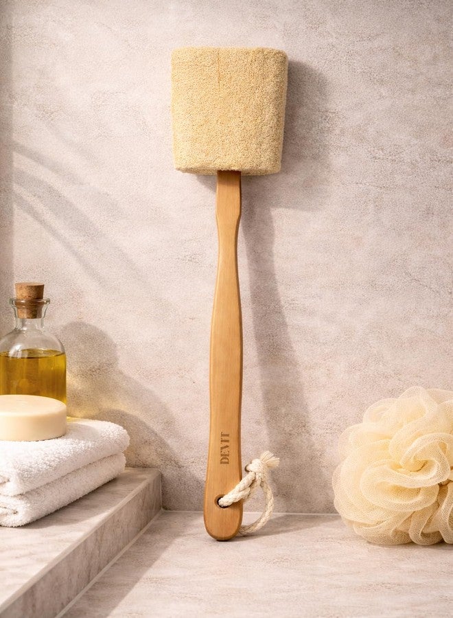 DEVIT™ Natural Exfoliating Loofah Bath Brush On a Stick - with Long Wooden Handle Back Brush for Men & Women - Shower Sponge Body Back Scrubber Pack of 1 - Image 2
