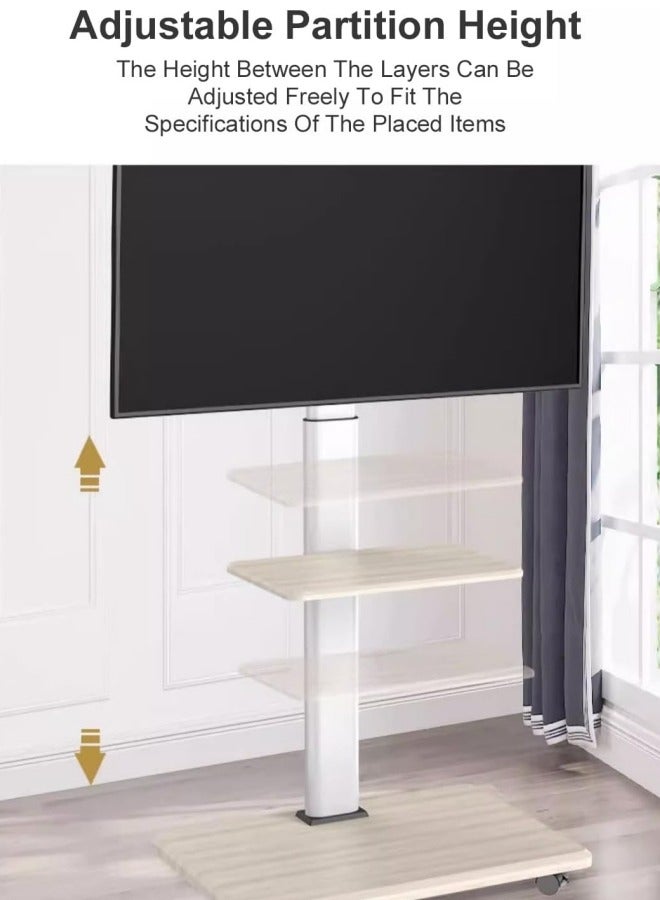 HXDream Rolling TV Stand for 26-70 Inch TVs with 3-Shelf Storage, Portable Mobile Cart with Wheels and Swivel Mount, Universal Corner Stand for Bedroom and Outdoor Use  - Image 2