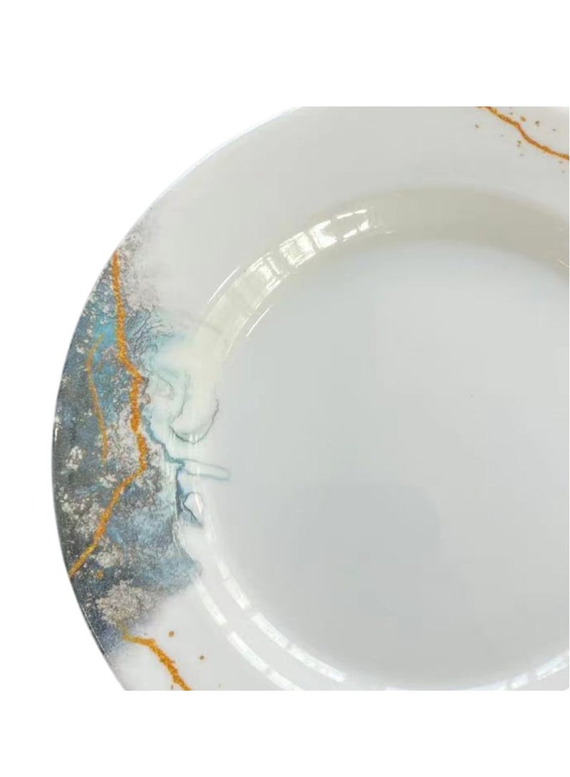 ALLKING Melamine Deep Plate 10" - Soup Plates Pasta Plates | plate with playful Classic decoration, dishwasher safe | Ideal for Soup, Deserts, Ice Cream & More | Set of 3 | Blue - Image 4