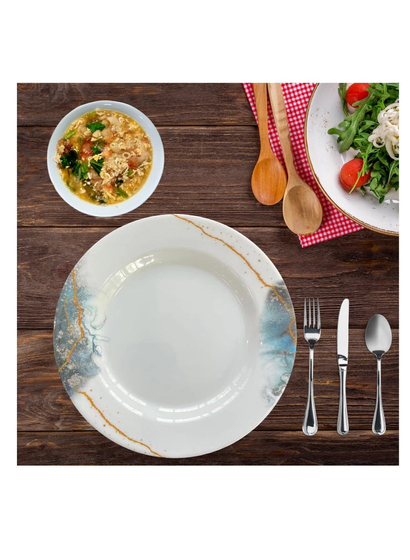 ALLKING Melamine Deep Plate 10" - Soup Plates Pasta Plates | plate with playful Classic decoration, dishwasher safe | Ideal for Soup, Deserts, Ice Cream & More | Set of 3 | Blue - Image 5