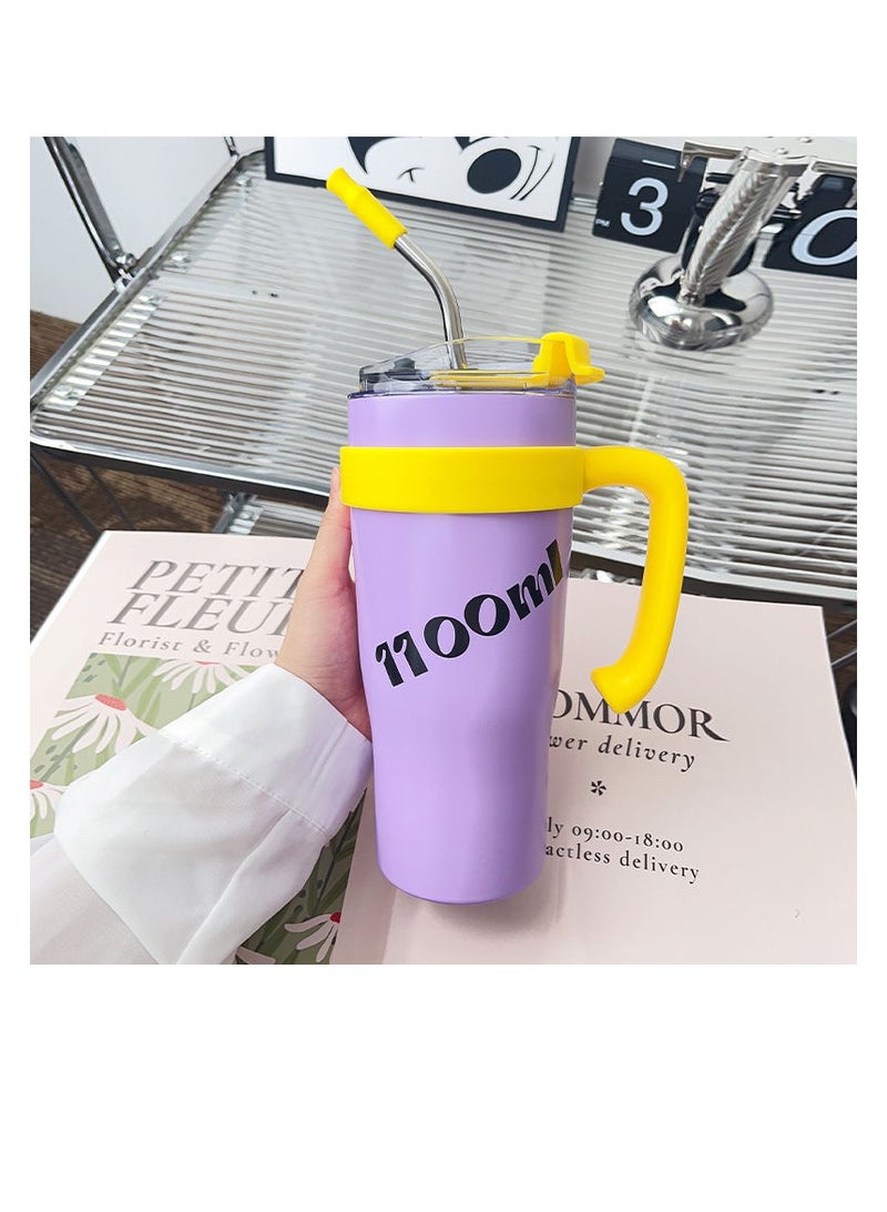 general Insulated cup simple stainless steel portable coffee cup popular fashion product delicate and sophisticated niche cup for work office leisure large capacity - purple (1100ml)