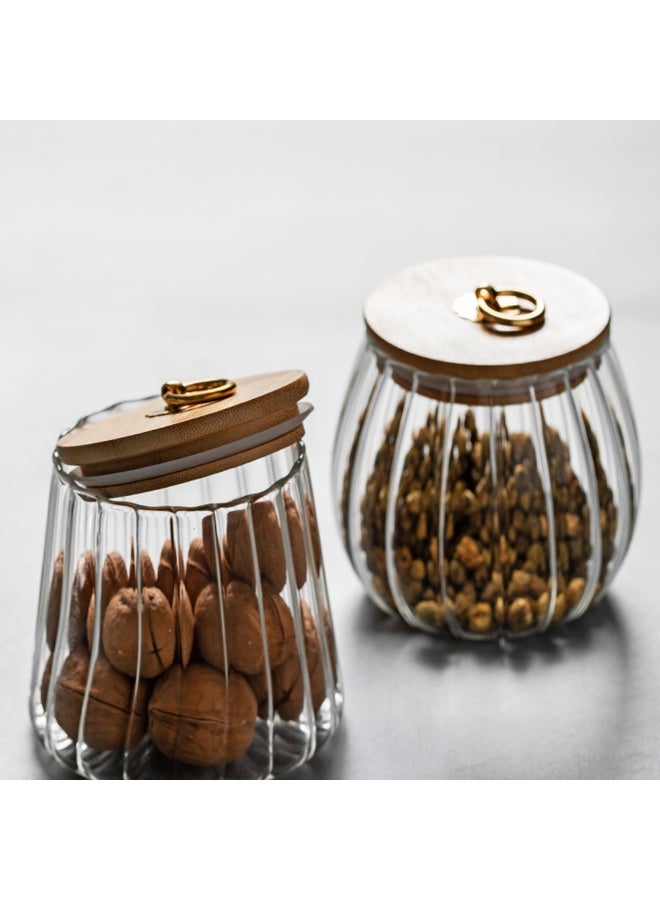 2pcs متعددة الوظائف المطبخ الزجاج واضح الأغذية جرة تخزين مع ختم الغطاء الخشبي الشاي الطازج التوابل السكر حبوب القهوة زجاجة تخزين - Image 2