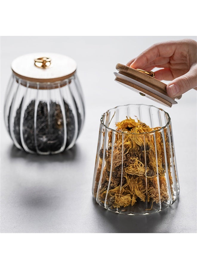 2pcs متعددة الوظائف المطبخ الزجاج واضح الأغذية جرة تخزين مع ختم الغطاء الخشبي الشاي الطازج التوابل السكر حبوب القهوة زجاجة تخزين - Image 1