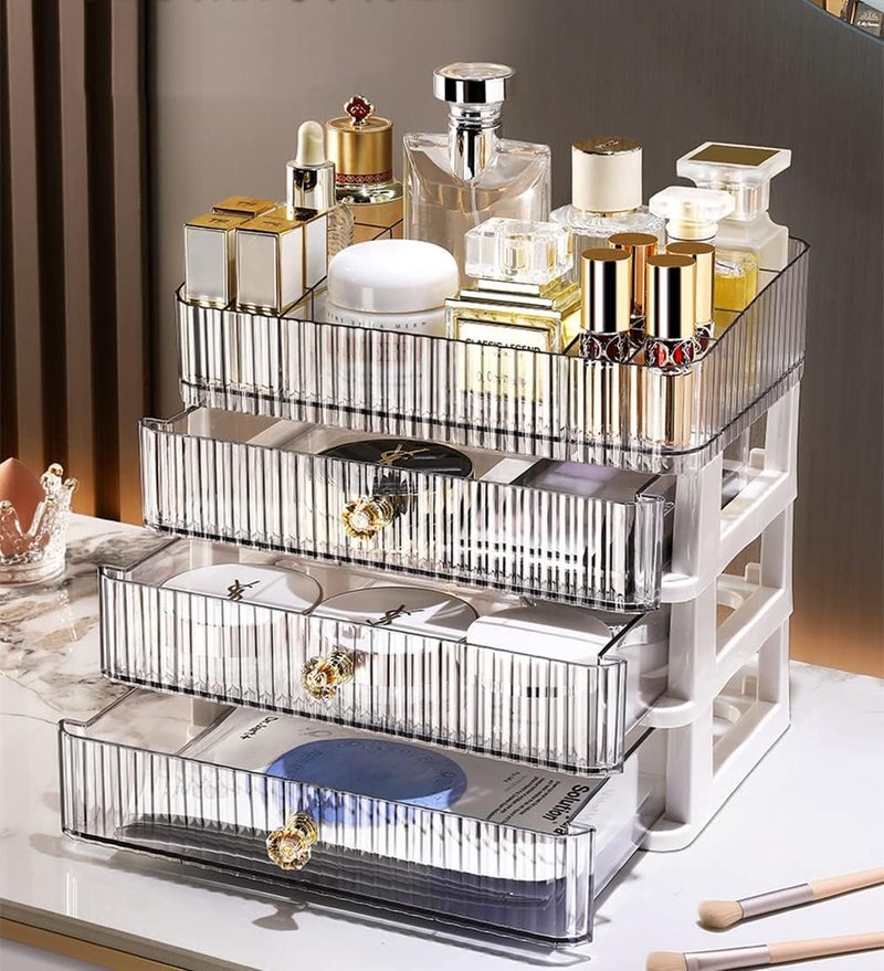 TERRIFI Makeup Organizer with 3 Large Drawers, Vanity Storage Organizer for Cosmetics & Beauty Tools, Countertop Cosmetic Storage Box for Bathroom, Bedroom, Desk - Holds Lipstick, Brushes - Image 2