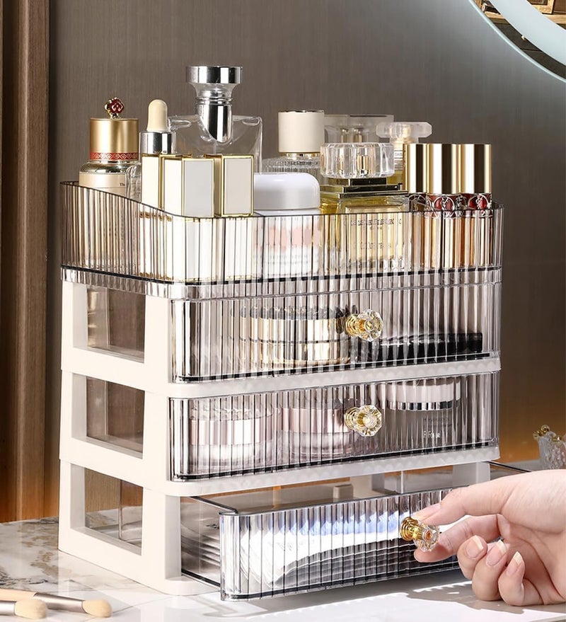 TERRIFI Makeup Organizer with 3 Large Drawers, Vanity Storage Organizer for Cosmetics & Beauty Tools, Countertop Cosmetic Storage Box for Bathroom, Bedroom, Desk - Holds Lipstick, Brushes - Image 4