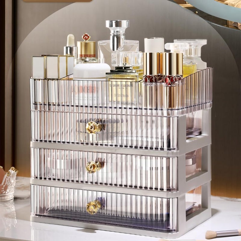 TERRIFI Makeup Organizer with 3 Large Drawers, Vanity Storage Organizer for Cosmetics & Beauty Tools, Countertop Cosmetic Storage Box for Bathroom, Bedroom, Desk - Holds Lipstick, Brushes - Image 1