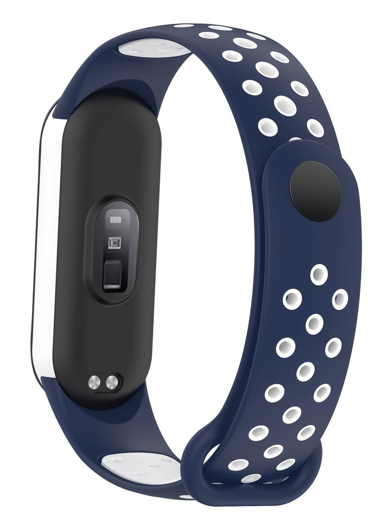 حزام لساعة Xiaomi Mi Band 5/6 للنساء والرجال، حزام بديل من السيليكون الناعم القابل للتعديل وقابل للتنفس بلونين (أزرق داكن/أبيض) - Image 2