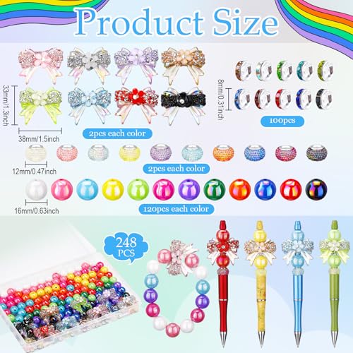 FineCheer 248 Pcs Butterfly Focal Beads for Pens Acrylic 3D Focal Beads Bulk Acrylic Loose Bow Rhinestone for Beadable Pen Keychain Making Jewelry Bracelet Necklace DIY Charms Crafts(Colorful) - Image 2