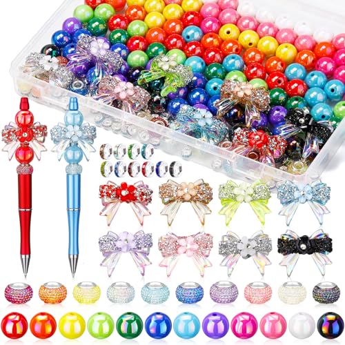 FineCheer 248 Pcs Butterfly Focal Beads for Pens Acrylic 3D Focal Beads Bulk Acrylic Loose Bow Rhinestone for Beadable Pen Keychain Making Jewelry Bracelet Necklace DIY Charms Crafts(Colorful) - Image 1
