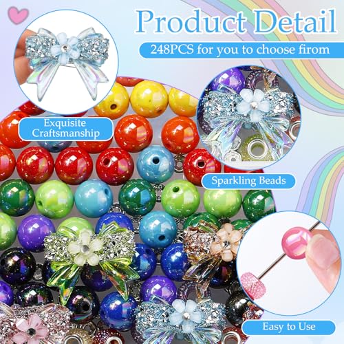 FineCheer 248 Pcs Butterfly Focal Beads for Pens Acrylic 3D Focal Beads Bulk Acrylic Loose Bow Rhinestone for Beadable Pen Keychain Making Jewelry Bracelet Necklace DIY Charms Crafts(Colorful) - Image 3