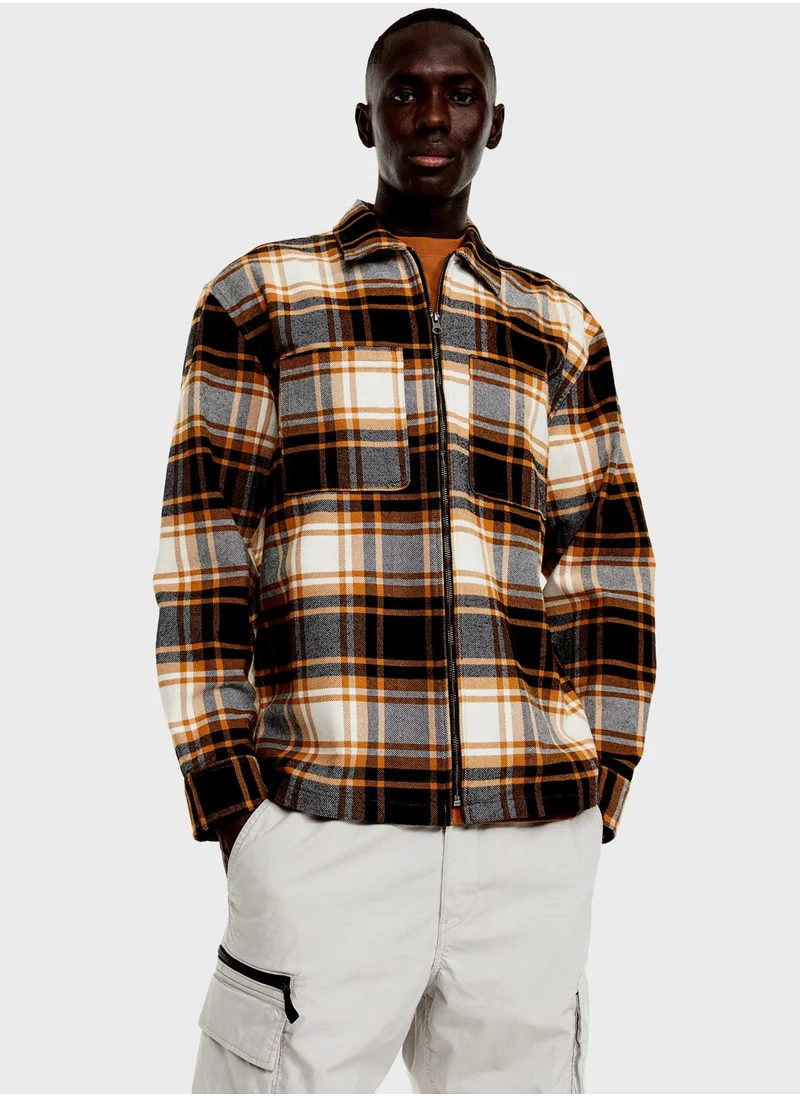 H&M Checked Zip Through Shirt