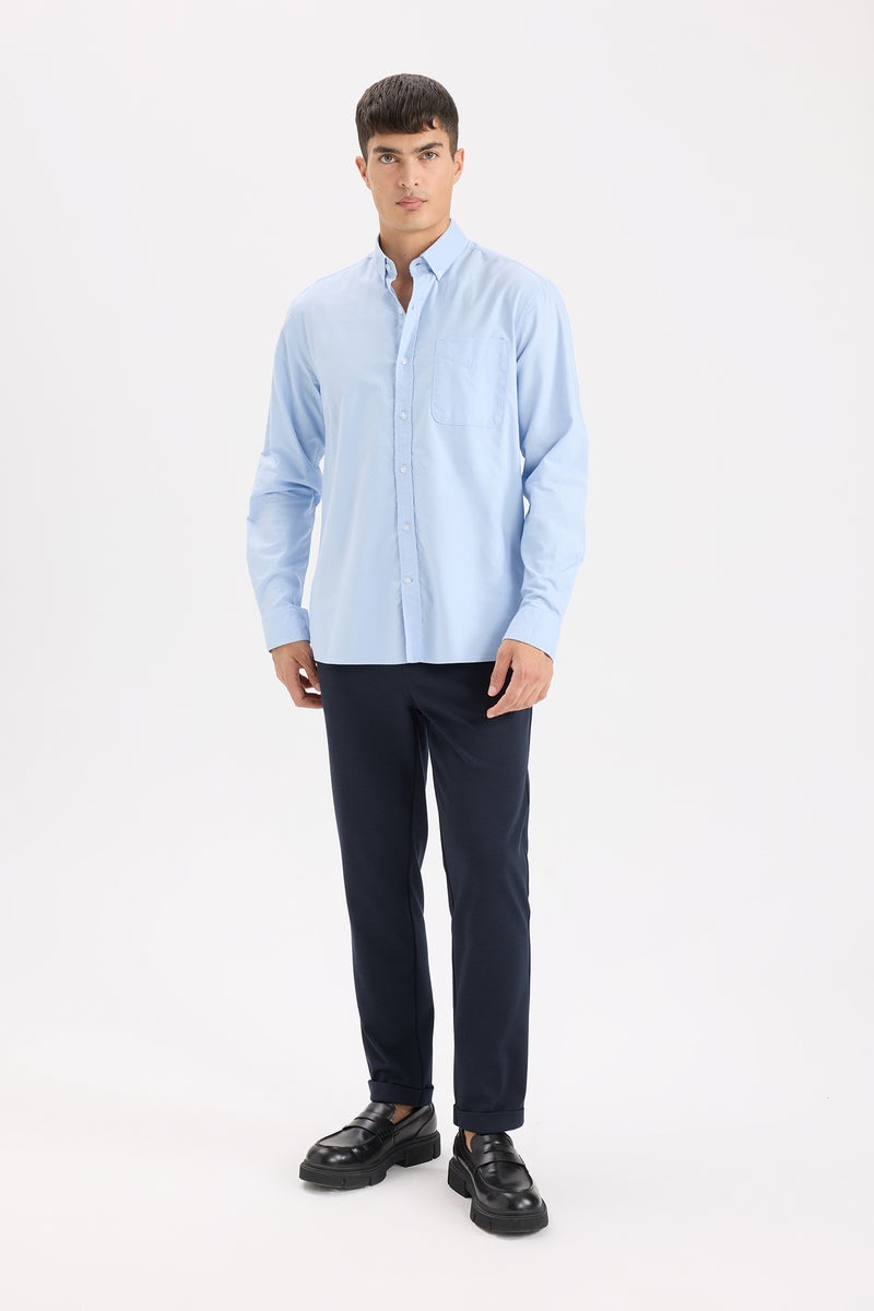 DeFacto Blue Man Regular Fit Polo Shirt Oxford Long Sleeve Shirt Casual - Image 2