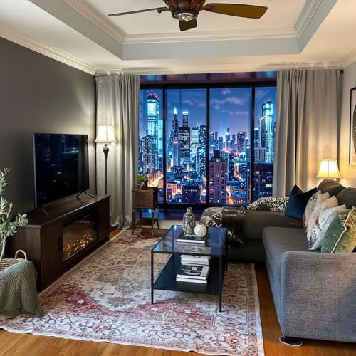 Lifeella City Night Window Tapestry, Cyberpunk Skyscraper Wall Backdrop, Blue Neon Urban View Mural for Bedroom Living Room Decor, 36x48 inches - Image 2