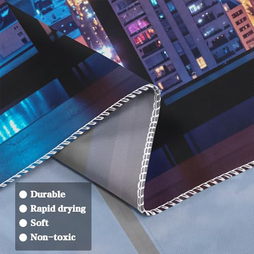 Lifeella City Night Window Tapestry, Cyberpunk Skyscraper Wall Backdrop, Blue Neon Urban View Mural for Bedroom Living Room Decor, 36x48 inches - Image 5