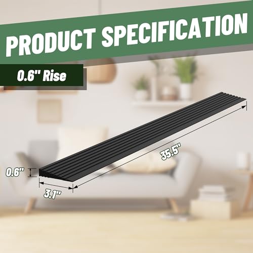 Nuvium 0.6" Rise Threshold Ramps for Doorways, 2000 Lbs Load Capacity, 35.5" Wide Natural Rubber Power Wheelchair Ramp is Adjustable and Cuttable for Doorways, Curb, Sweeper, Power Scooters, Bathroom - Image 2