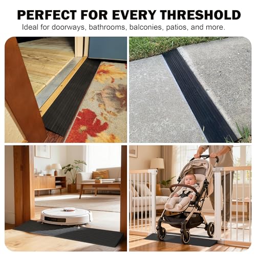 Nuvium 0.6" Rise Threshold Ramps for Doorways, 2000 Lbs Load Capacity, 35.5" Wide Natural Rubber Power Wheelchair Ramp is Adjustable and Cuttable for Doorways, Curb, Sweeper, Power Scooters, Bathroom - Image 3