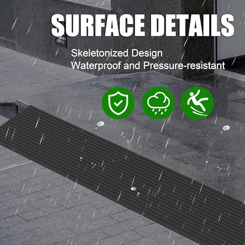Nuvium 0.6" Rise Threshold Ramps for Doorways, 2000 Lbs Load Capacity, 35.5" Wide Natural Rubber Power Wheelchair Ramp is Adjustable and Cuttable for Doorways, Curb, Sweeper, Power Scooters, Bathroom - Image 4