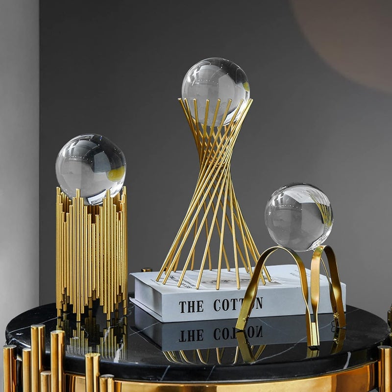 proxin Modern Abstract Art Crystal Ball with Gold Iron Stand Decorative Ornaments for Living Room Bedroom Tv Cabinet Crafts Gifts Office Home Decor - Image 5