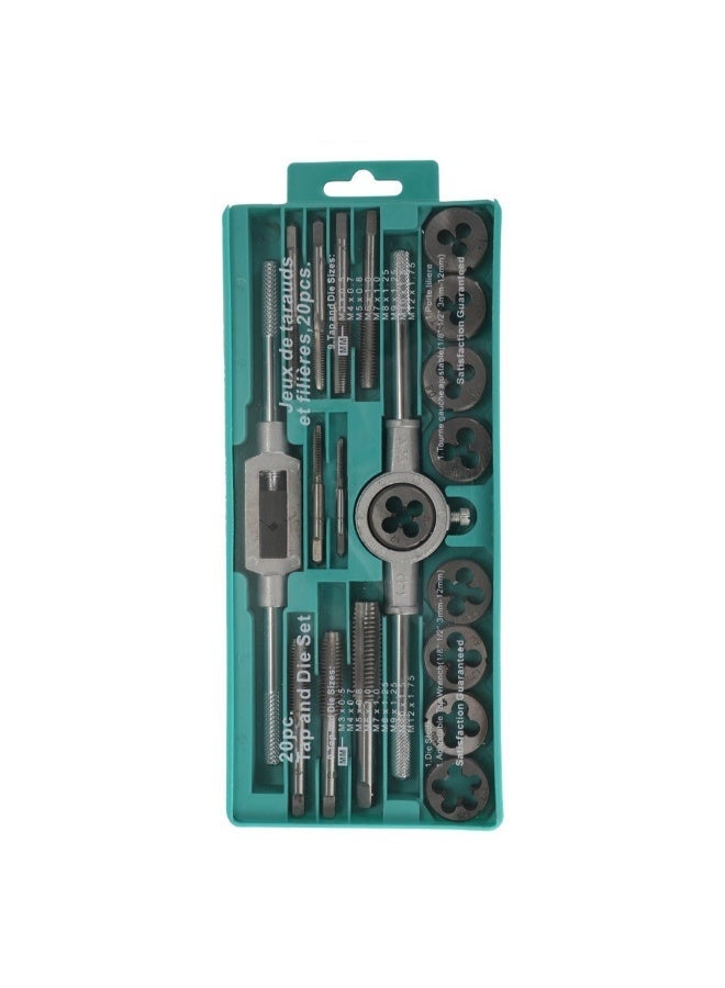 نيبمينينت 20-Piece Steel Alloy Tap And Die Set With Adjustable Wrench Silver/Green  - Image 4