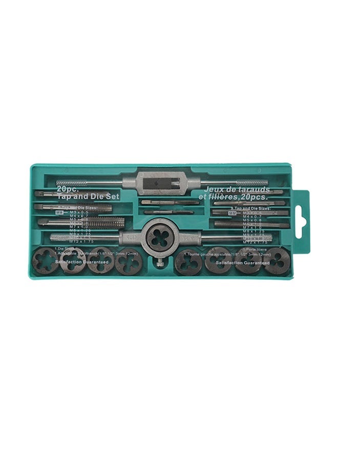 نيبمينينت 20-Piece Steel Alloy Tap And Die Set With Adjustable Wrench Silver/Green  - Image 1